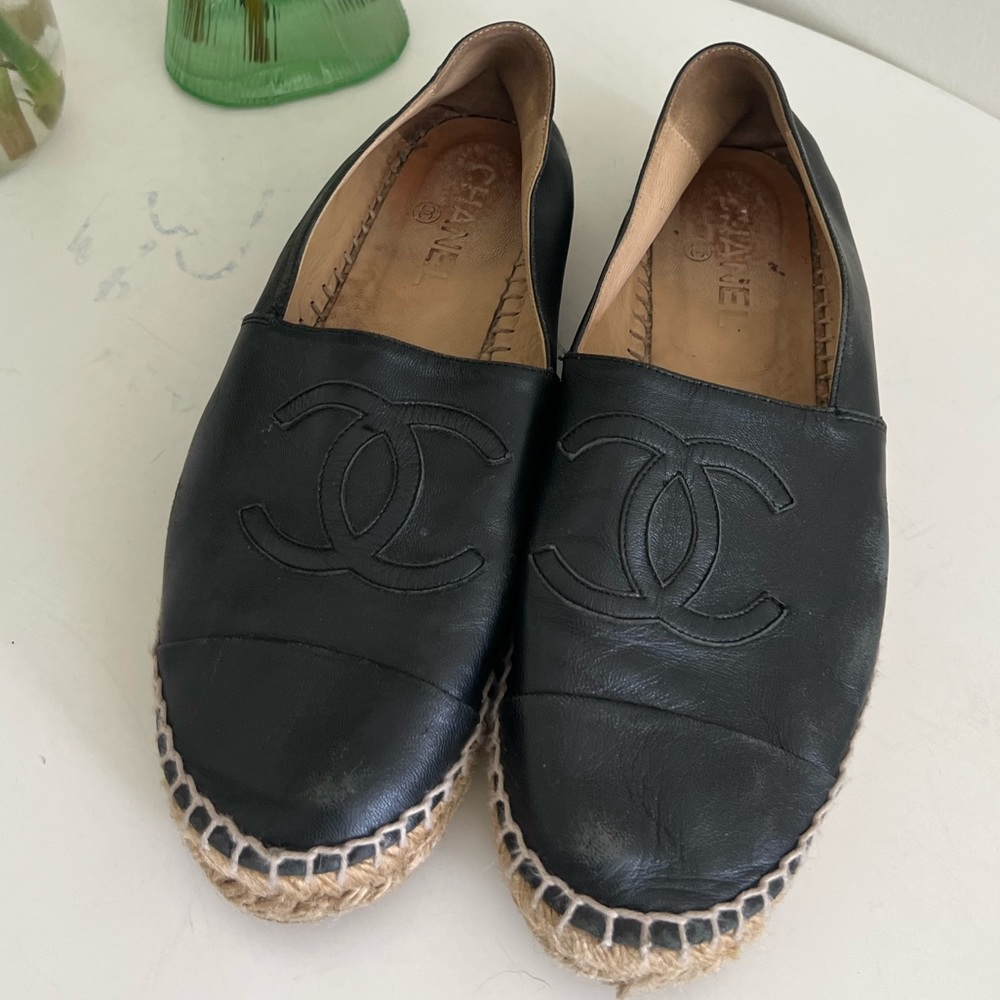 Chanel Black Leather Espadrilles